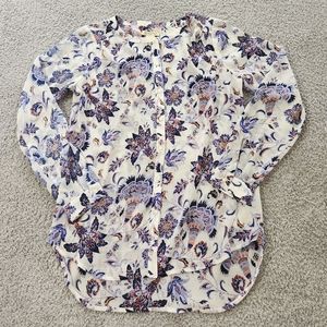 Lucky Brand White Boho Flower Print Hi-Lo Button Down Shirt
